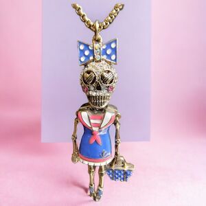 Betsey Johnson Necklace - Skeleton Doll Skull Sailor Yacht Club Patriotic Dress